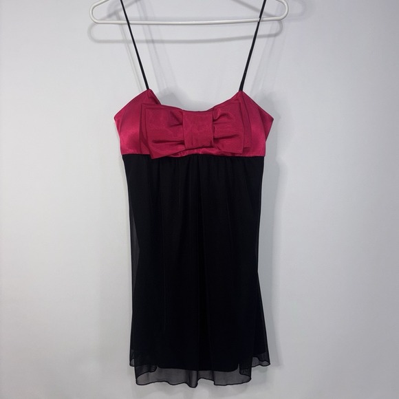 Vintage Y2K XOXO Black & Hot Pink Bow Cocktail Dress Size M - Picture 1 of 5